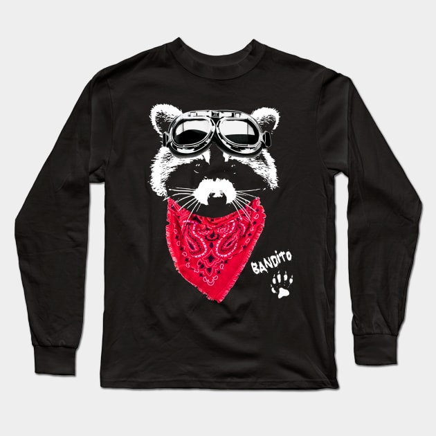 Raccoon Bandito in red scarf and goggles Long Sleeve T-Shirt by HouseofRoc